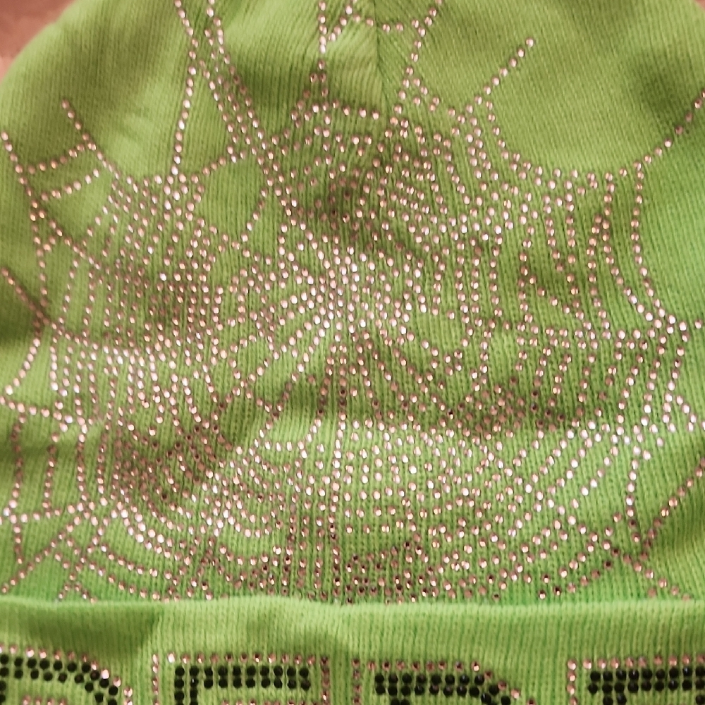 Green Rhinestone Beanie Hat - Picture 2 of 4